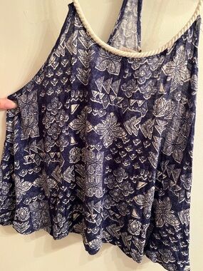 Forever 21 Navy and White Printed Rope-Trim Tank Top
